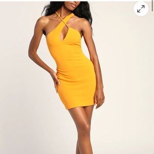 Bright yellow bodycon sexy date night or vacation dress